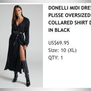 DONELLI MIDI DRESS - PLISSE OVERSIZED COLLARED SHIRT DRESS IN BLACK